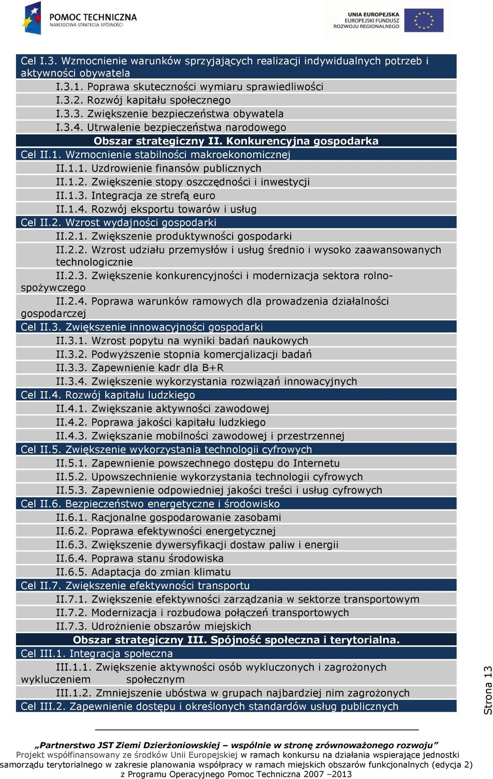 Zwiększenie stopy oszczędności i inwestycji II.1.3. Integracja ze strefą euro II.1.4. Rozwój eksportu towarów i usług Cel II.2. Wzrost wydajności gospodarki II.2.1. Zwiększenie produktywności gospodarki II.