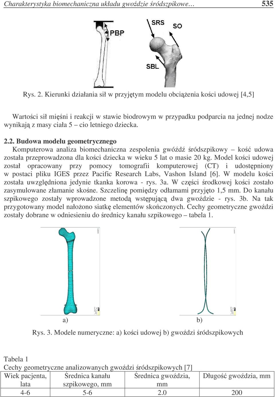 2. Budowa modelu geometrycznego Komputerowa analiza biomechaniczna zespolenia gwód ródszpikowy ko udowa została przeprowadzona dla koci dziecka w wieku 5 lat o masie 20 kg.