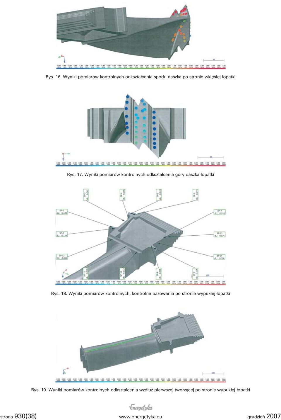 Wyniki pomiarów kontrolnych, kontrolne bazowania po stronie wypukłej łopatki Rys. 19.