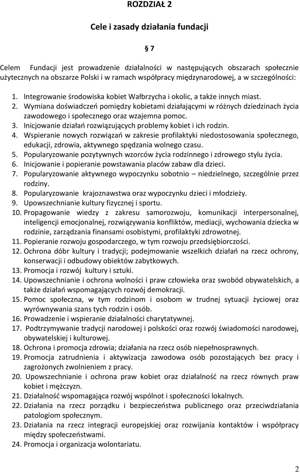 Wymiana doświadczeń pomiędzy kobietami działającymi w różnych dziedzinach życia zawodowego i społecznego oraz wzajemna pomoc. 3. Inicjowanie działań rozwiązujących problemy kobiet i ich rodzin. 4.