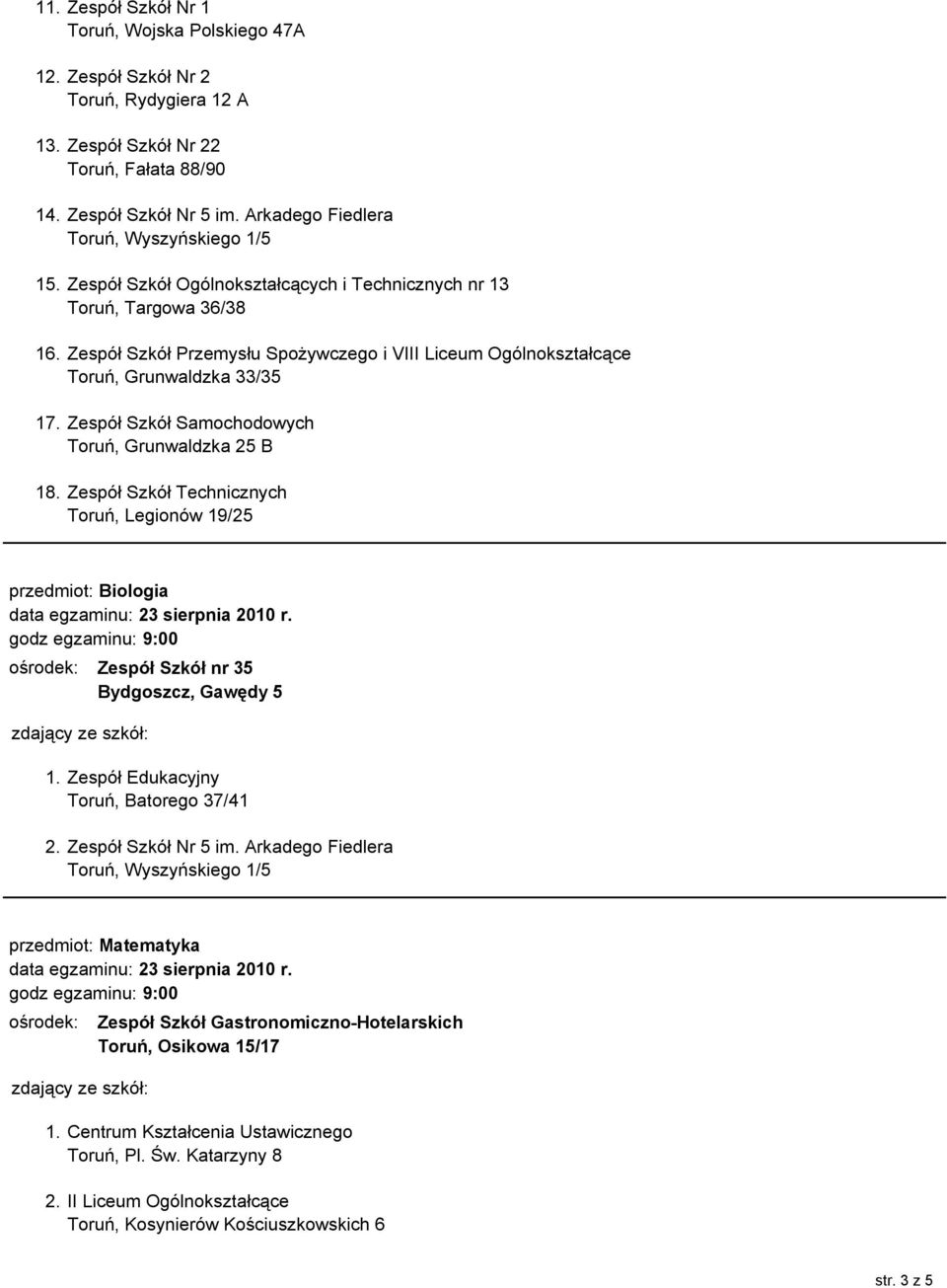 Zespół Szkół Przemysłu Spożywczego i VIII Liceum Ogólnokształcące 17. Zespół Szkół Samochodowych 18.