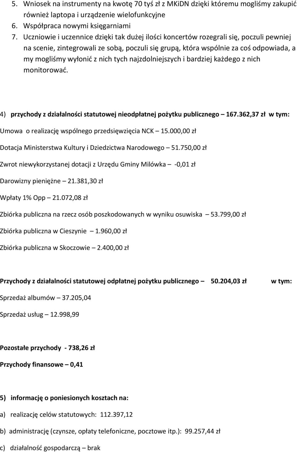 nich tych najzdolniejszych i bardziej każdego z nich monitorowad. 4) przychody z działalności statutowej nieodpłatnej pożytku publicznego 167.