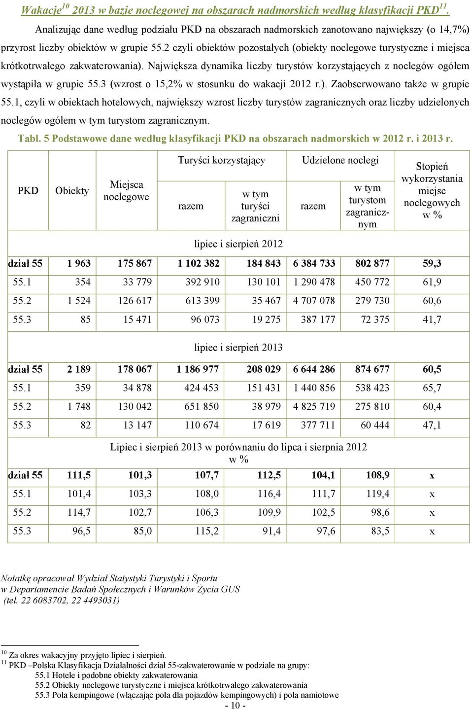 2 czyli obiektów pozostałych (obiekty noclegowe turystyczne i miejsca krótkotrwałego zakwaterowania). Największa dynamika liczby turystów korzystających z noclegów ogółem wystąpiła w grupie 55.