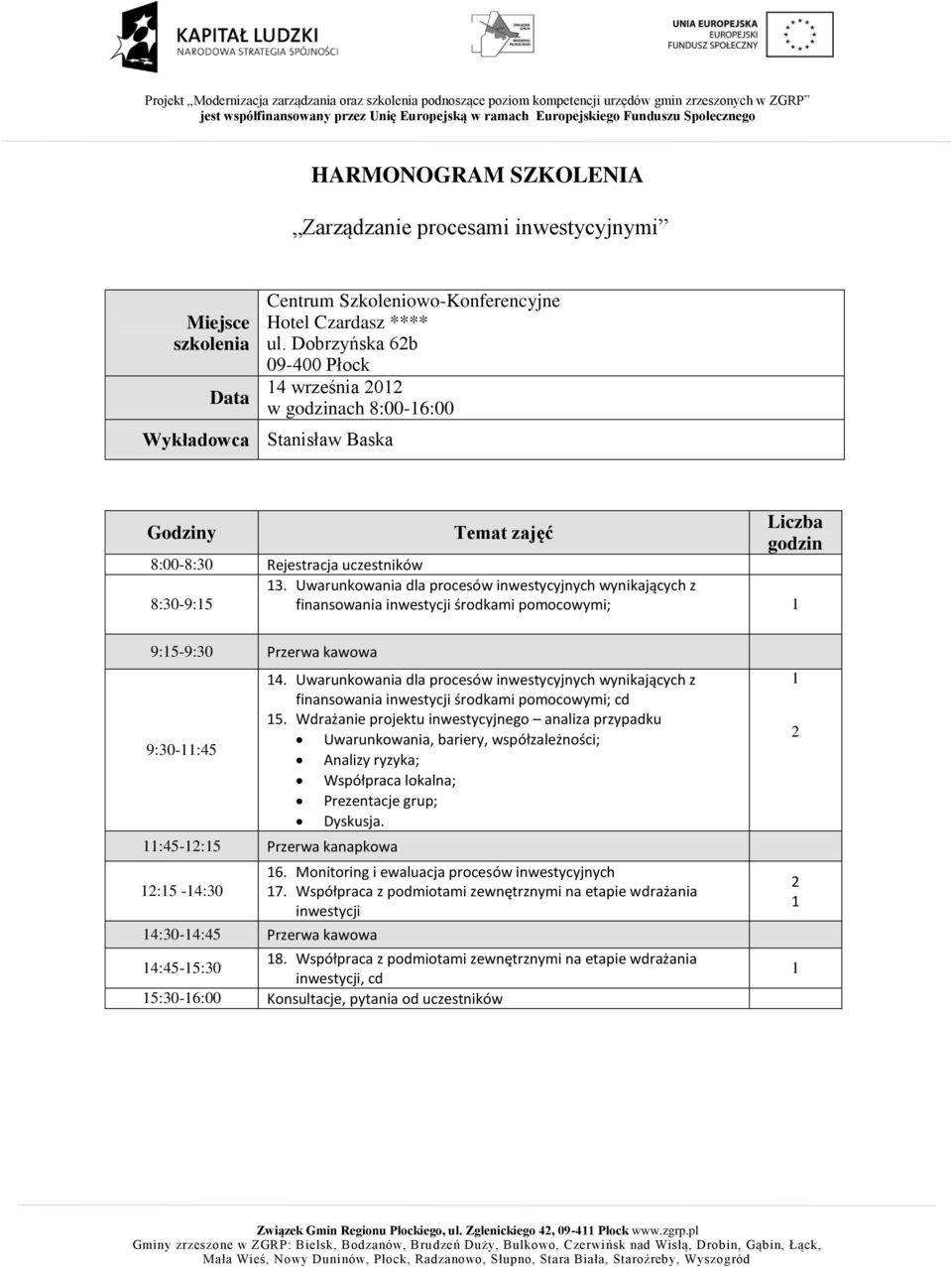 Uwarunkowania dla procesów inwestycyjnych wynikających z finansowania inwestycji środkami pomocowymi; cd 5.