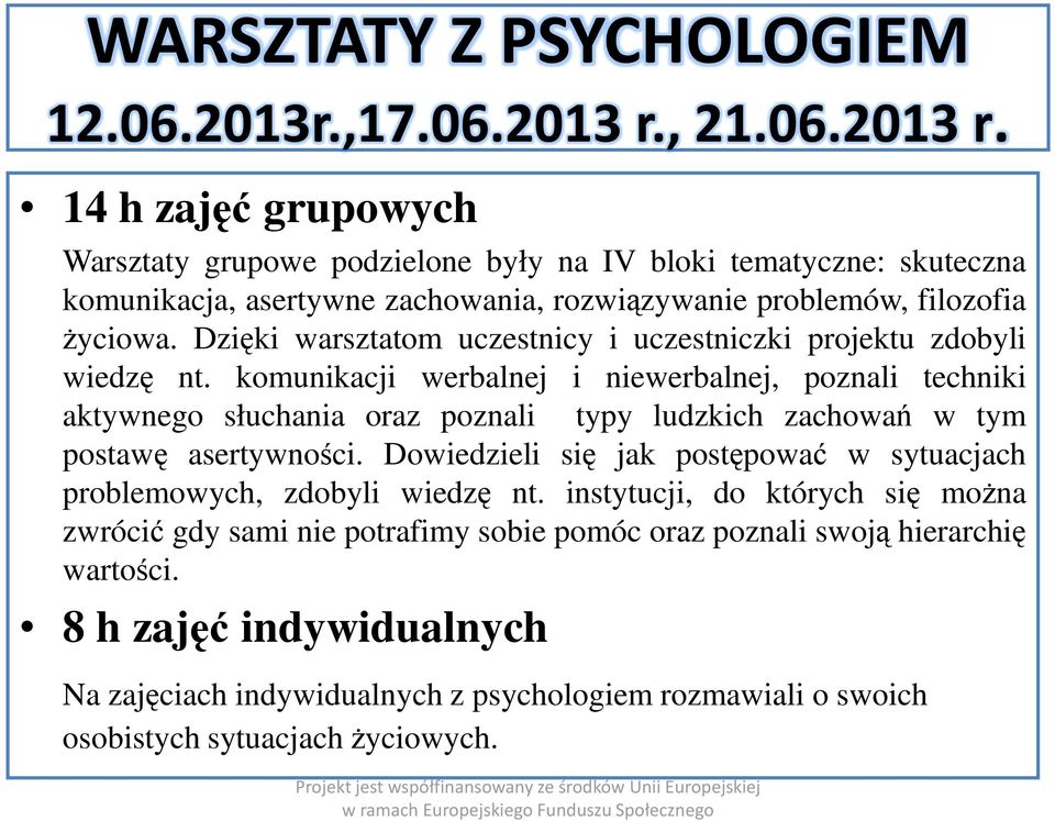 Dzięki warsztatom uczestnicy i uczestniczki projektu zdobyli wiedzę nt.