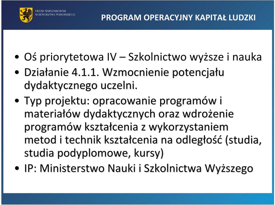 Typ projektu: opracowanie programów w i materiałów w dydaktycznych oraz wdrożenie programów w