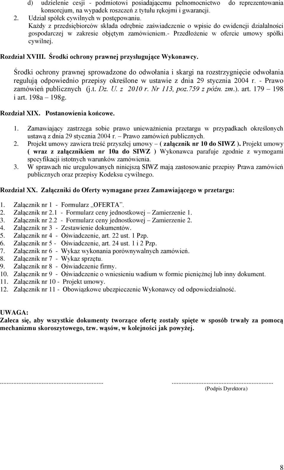 Środki ochrony prawnej przysługujące Wykonawcy.