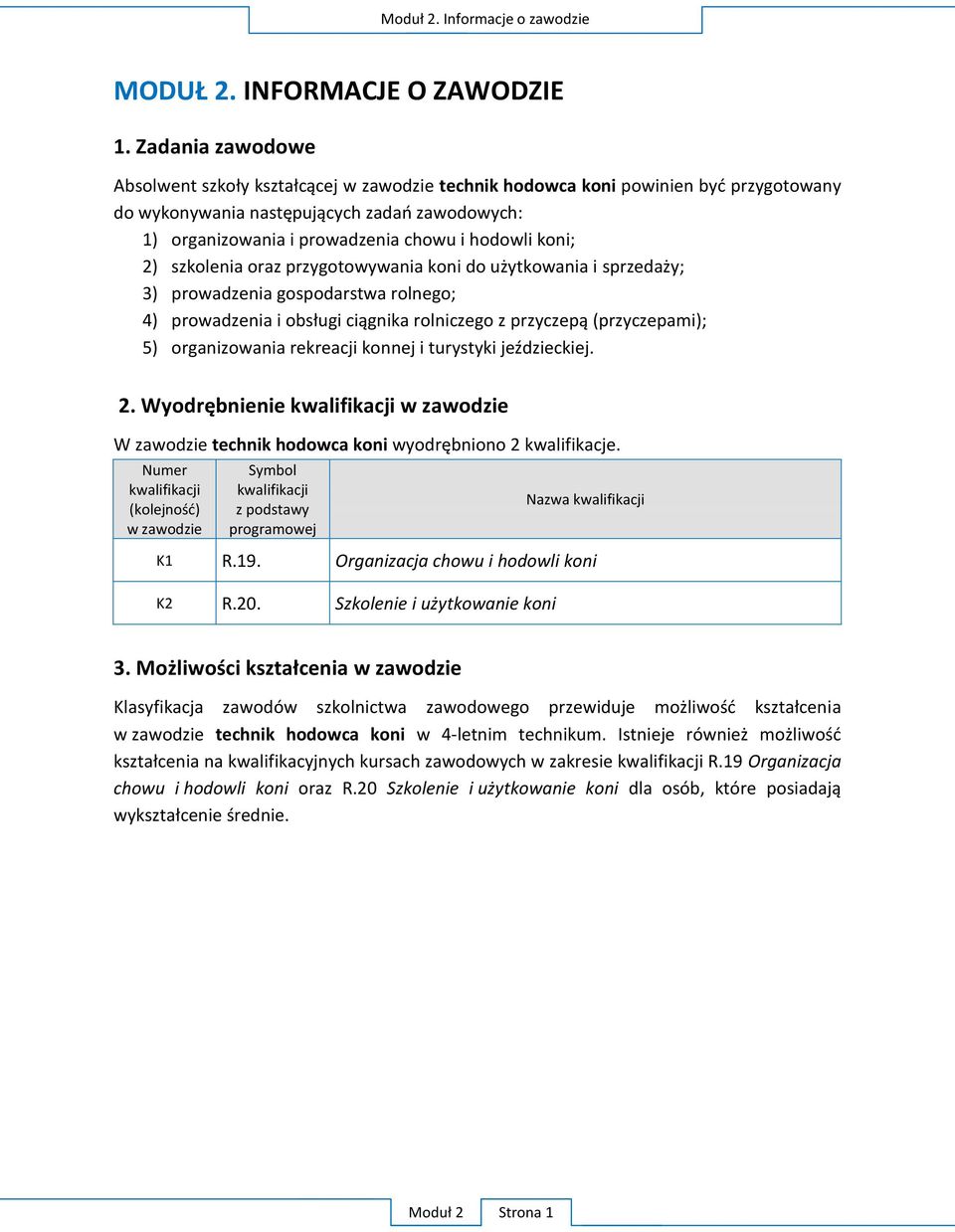 prowadzenia i 5) organizowania rekreacji konnej i 2. W W zawodzie technik hodowca koni 2 kwalifikacje.