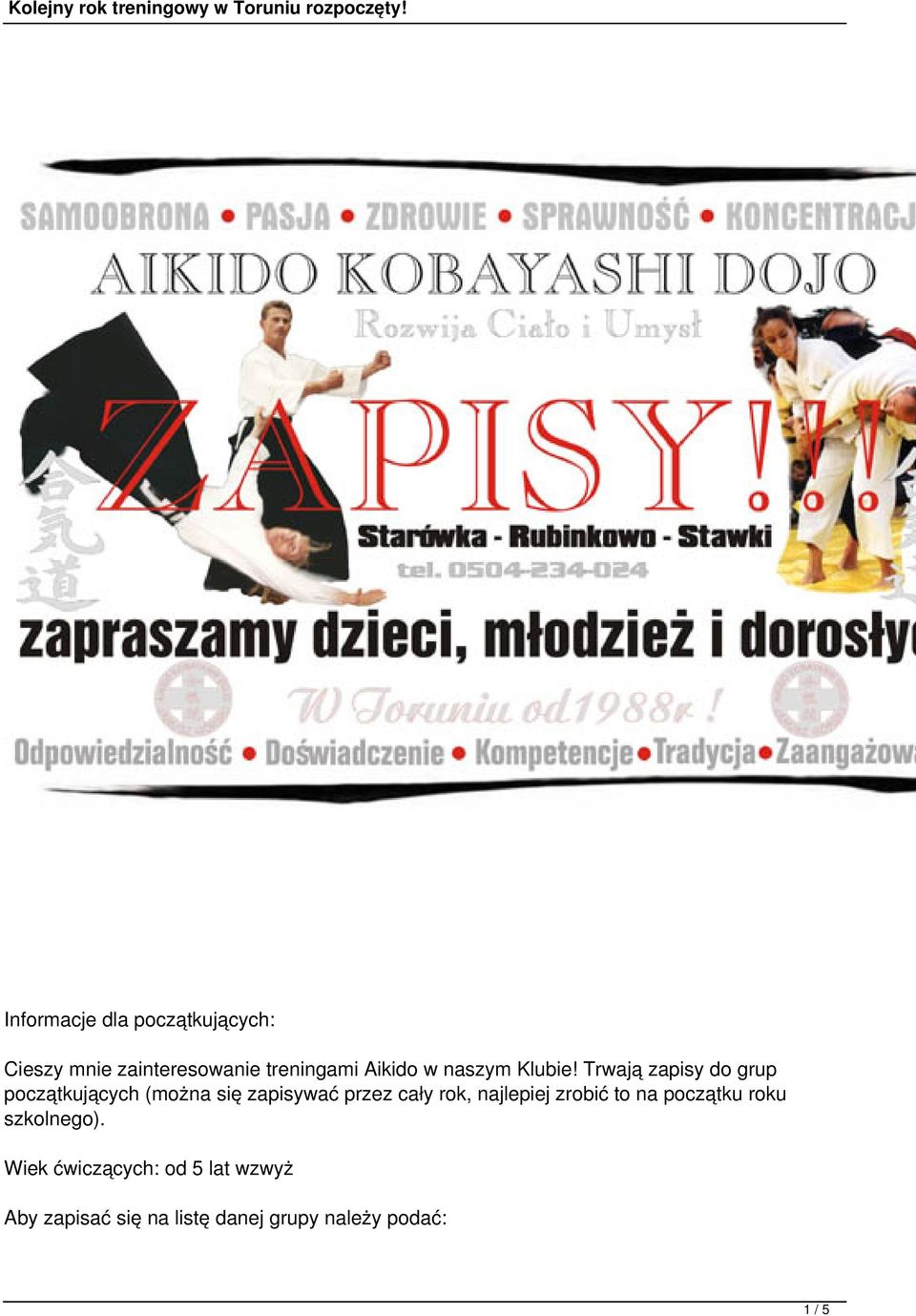 Trwają zapisy do grup początkujących (można się zapisywać przez cały rok,