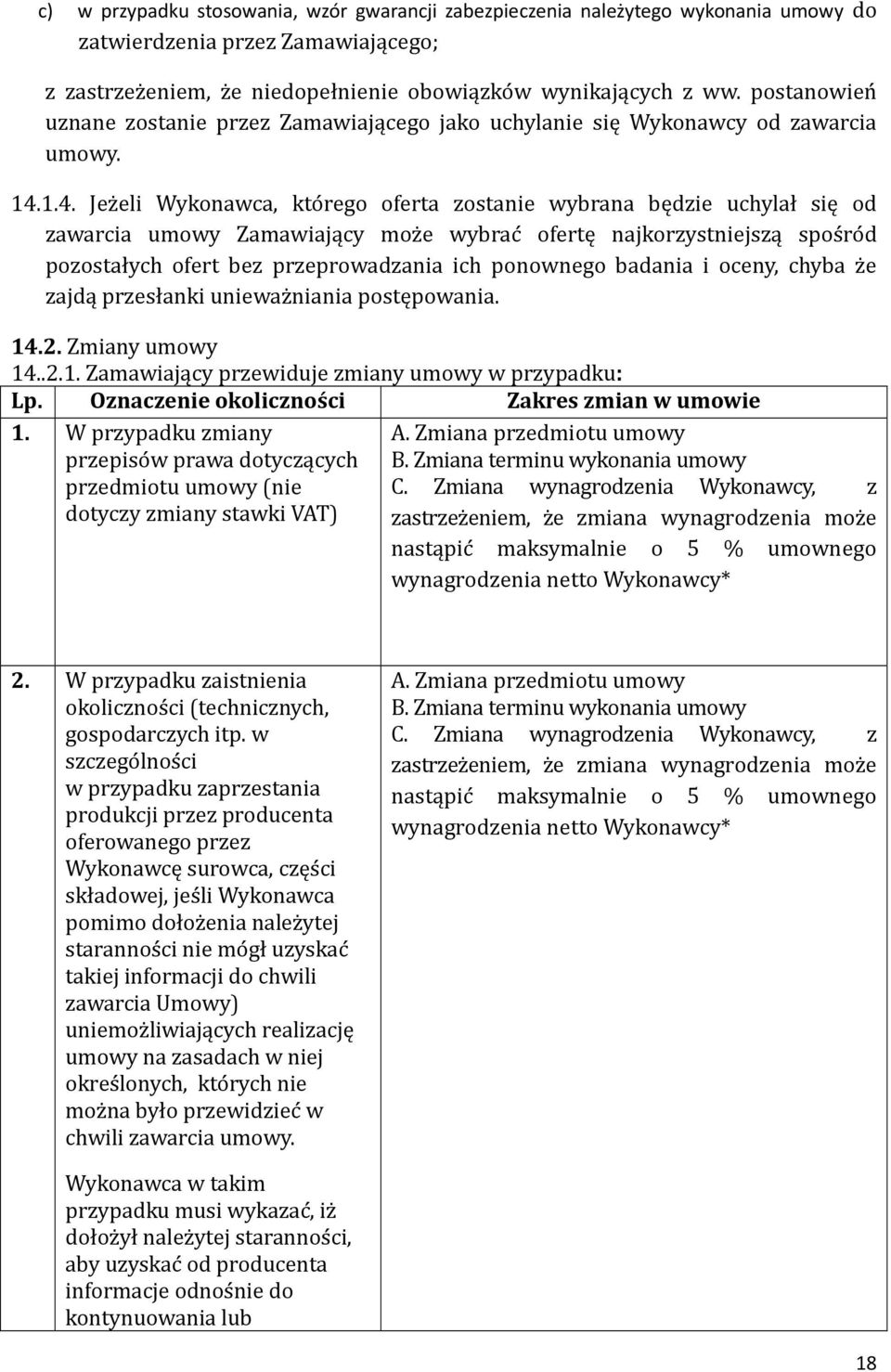 1.4. Jez eli Wykonawca, kto rego oferta zostanie wybrana będzie uchylał się od zawarcia umowy Zamawiający moz e wybrac ofertę najkorzystniejszą spos ro d pozostałych ofert bez przeprowadzania ich