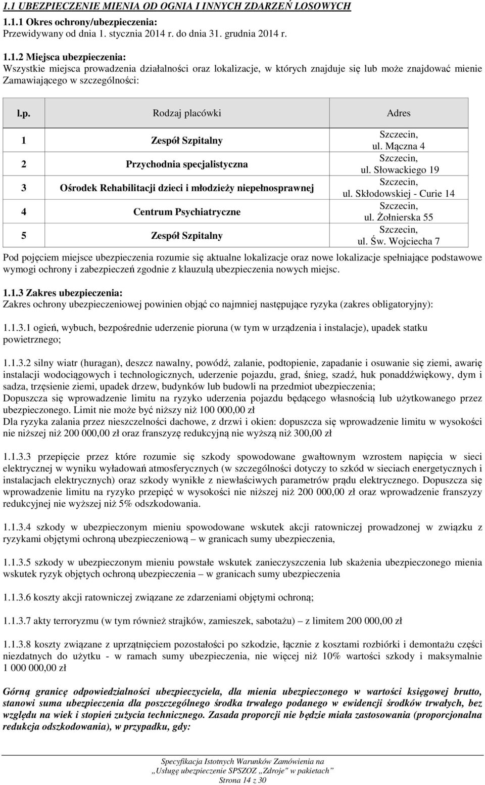 Mączna 4 Szczecin, ul. Słowackiego 19 Szczecin, ul. Skłodowskiej - Curie 14 Szczecin, ul. Żołnierska 55 Szczecin, ul. Św.