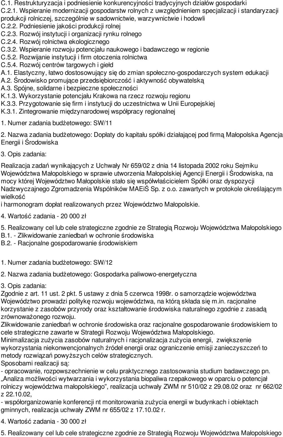 5.2. Rozwijanie instytucji i firm otoczenia rolnictwa C.5.4. Rozwój centrów targowych i giełd A.1. Elastyczny, łatwo dostosowujący się do zmian społeczno-gospodarczych system edukacji A.2. Środowisko promujące przedsiębiorczość i aktywność obywatelską A.