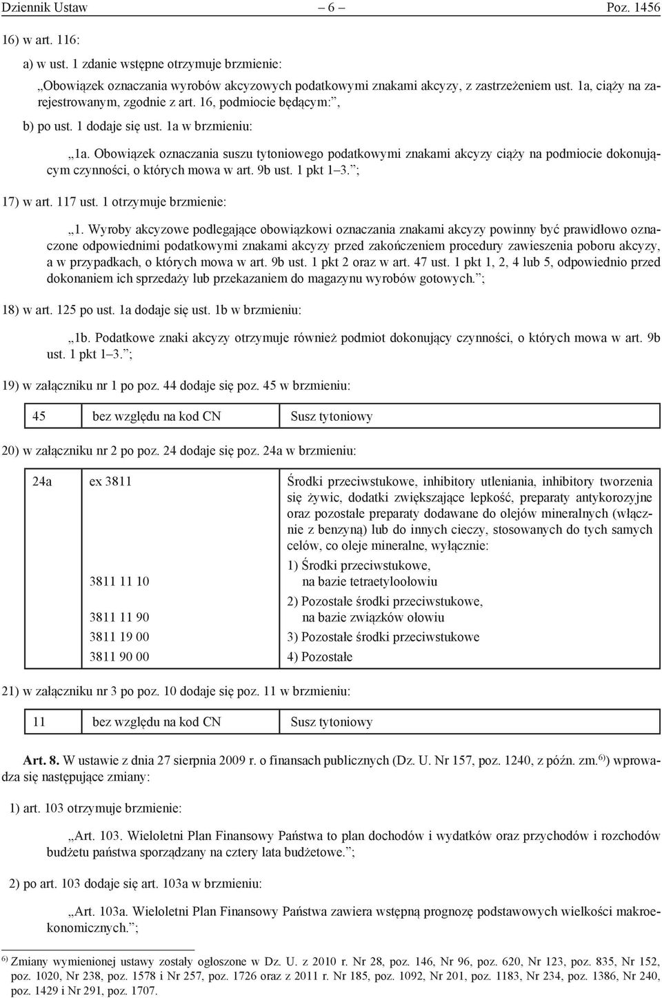 Obowiązek oznaczania suszu tytoniowego podatkowymi znakami akcyzy ciąży na podmiocie dokonującym czynności, o których mowa w art. 9b ust. 1 pkt 1 3. ; 17) w art. 117 ust. 1 otrzymuje brzmienie: 1.