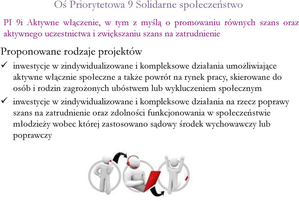 powrót na rynek pracy, skierowane do osób i rodzin zagrożonych ubóstwem lub wykluczeniem społecznym inwestycje w zindywidualizowane i kompleksowe działania