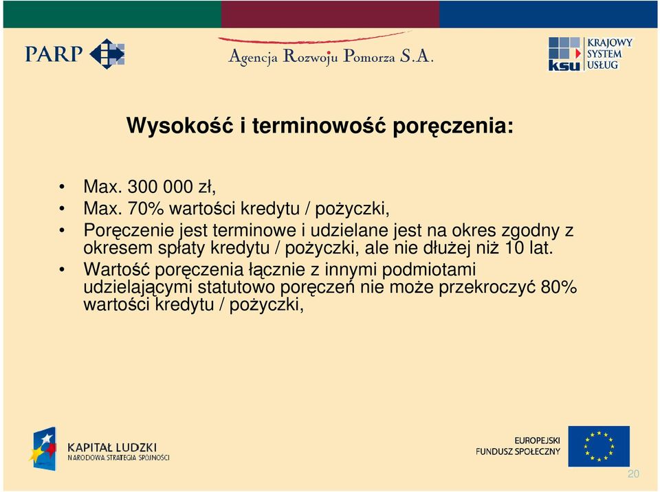 zgodny z okresem spłaty kredytu / poŝyczki, ale nie dłuŝej niŝ 10 lat.