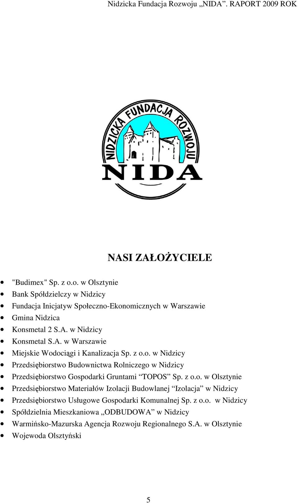 z o.o. w Olsztynie Przedsiębiorstwo Materiałów Izolacji Budowlanej Izolacja w Nidzicy Przedsiębiorstwo Usługowe Gospodarki Komunalnej Sp. z o.o. w Nidzicy Spółdzielnia Mieszkaniowa ODBUDOWA w Nidzicy Warmińsko-Mazurska Agencja Rozwoju Regionalnego S.