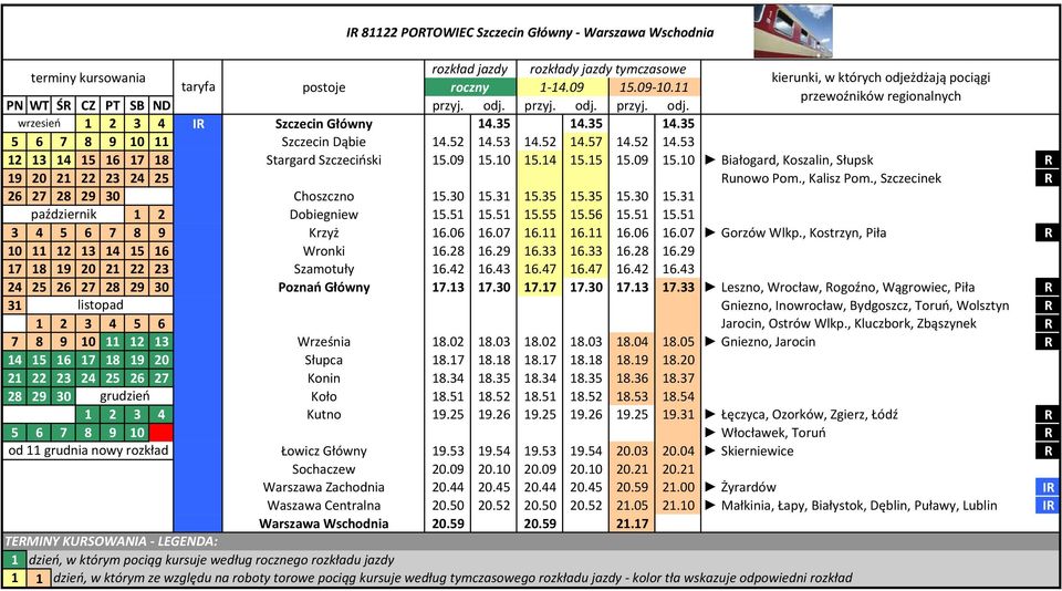 , Szczecinek 26 27 28 29 30 Choszczno 5.30 5.3 5.35 5.35 5.30 5.3 październik 2 Dobiegniew 5.5 5.5 5.55 5.56 5.5 5.5 3 4 5 6 7 8 9 Krzyż 6.06 6.07 6. 6. 6.06 6.07 Gorzów Wlkp.