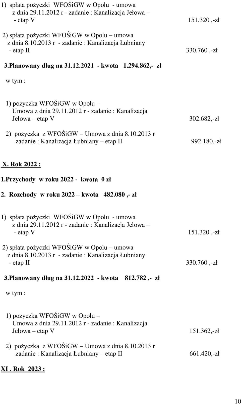 Przychody w roku 2022 - kwota 0 zł 2. Rozchody w roku 2022 kwota 482.