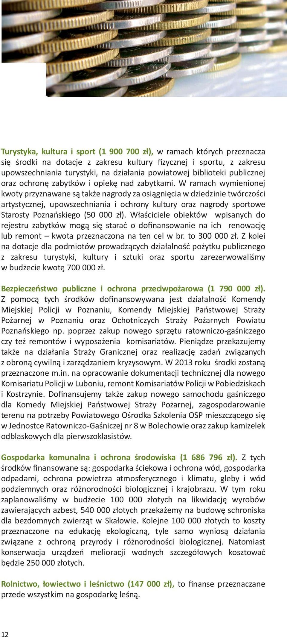 W ramach wymienionej kwoty przyznawane są także nagrody za osiągnięcia w dziedzinie twórczości artystycznej, upowszechniania i ochrony kultury oraz nagrody sportowe Starosty Poznańskiego (50 000 zł).