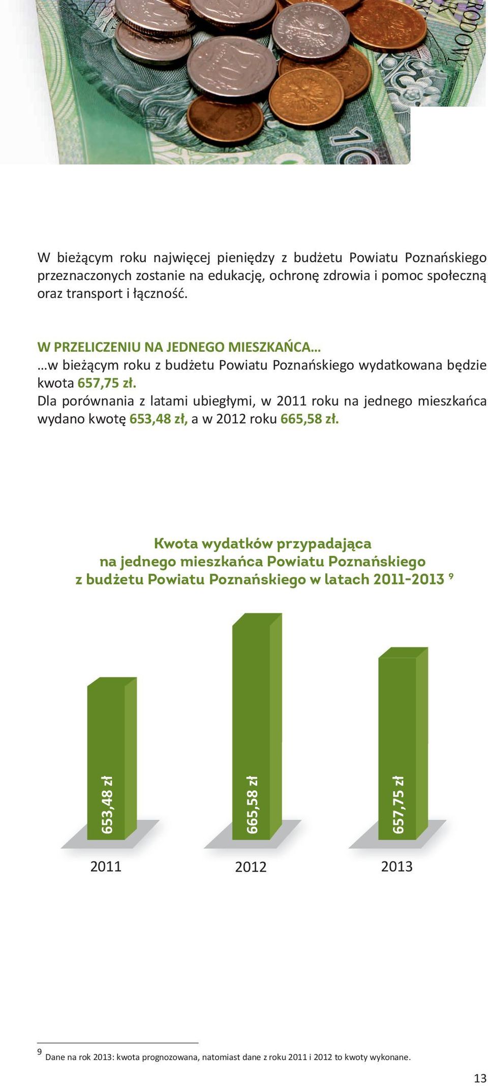 Dla porównania z latami ubiegłymi, w 2011 roku na jednego mieszkańca wydano kwotę 653,48 zł, a w 2012 roku 665,58 zł.