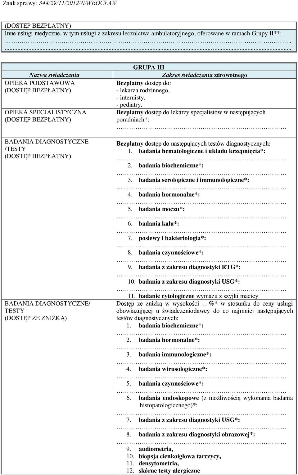 Bezpłatny dostęp do lekarzy specjalistów w następujących poradniach*: Bezpłatny dostęp do następujących testów diagnostycznych: 1. badania hematologiczne i układu krzepnięcia*: 2.