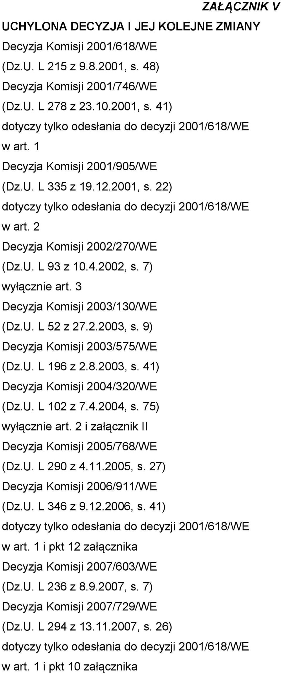 3 Decyzja Komisji 2003/130/WE (Dz.U. L 52 z 27.2.2003, s. 9) Decyzja Komisji 2003/575/WE (Dz.U. L 196 z 2.8.2003, s. 41) Decyzja Komisji 2004/320/WE (Dz.U. L 102 z 7.4.2004, s. 75) wyłącznie art.