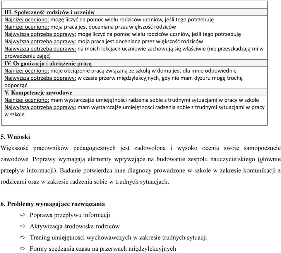 poprawy: na moich lekcjach uczniowie zachowują się właściwie (nie przeszkadzają mi w prowadzeniu zajęć) IV.