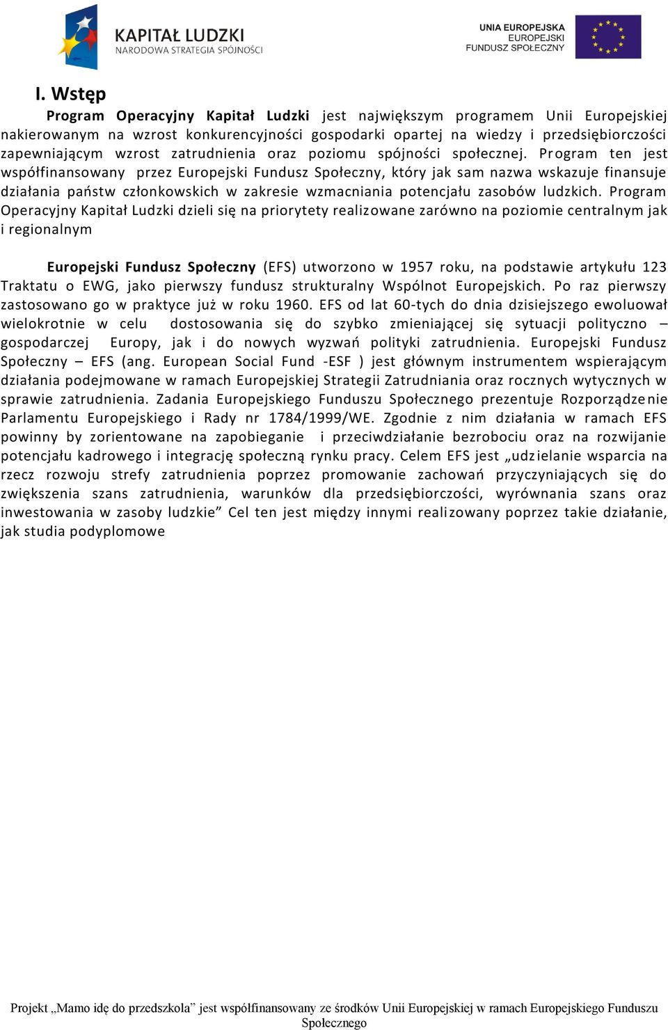 Program ten jest współfinansowany przez Europejski Fundusz Społeczny, który jak sam nazwa wskazuje finansuje działania państw członkowskich w zakresie wzmacniania potencjału zasobów ludzkich.