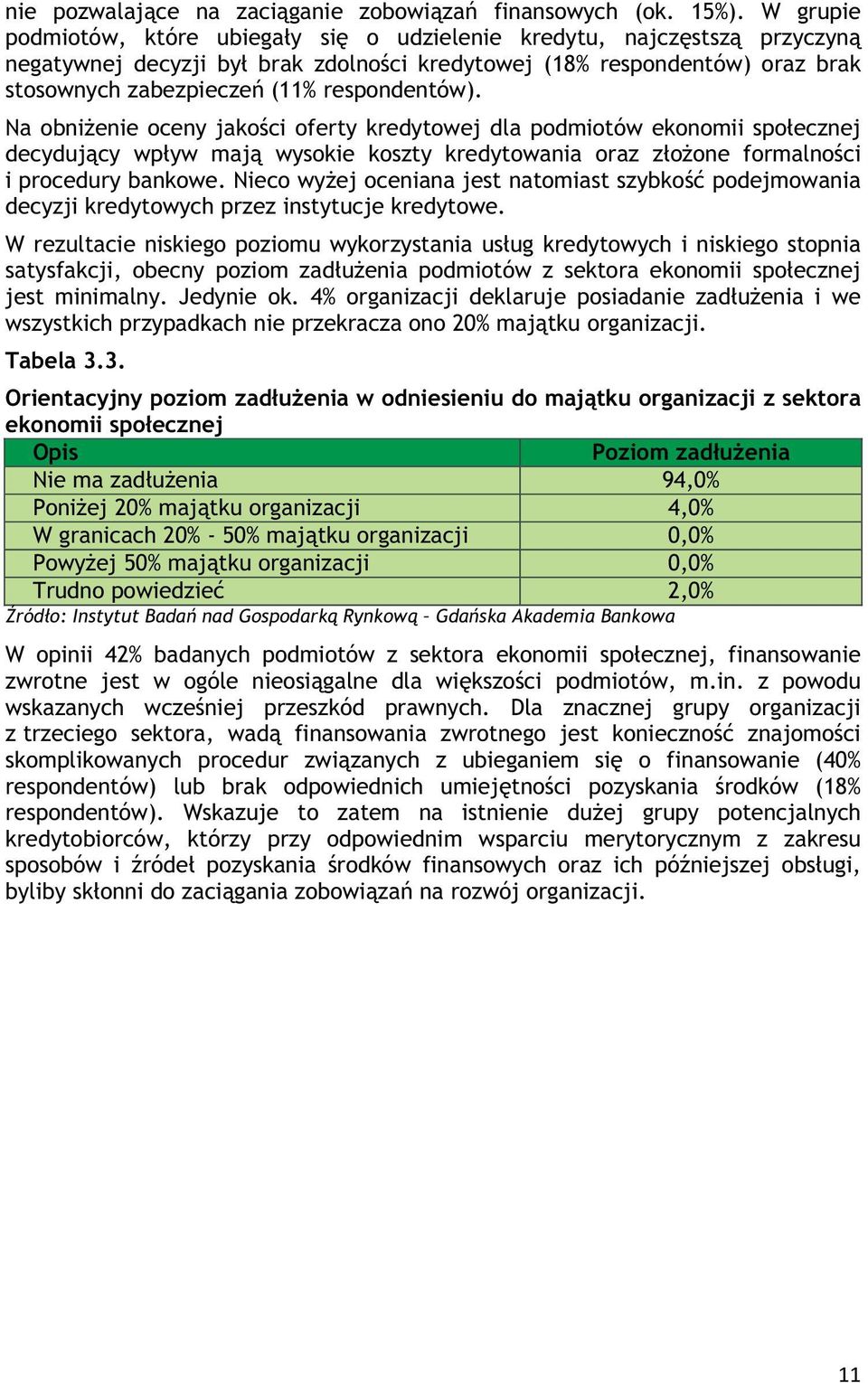 Na obni enie oceny jako ci oferty kredytowej dla podmiotów ekonomii spo ecznej decyduj cy wp yw maj wysokie koszty kredytowania oraz z o one formalno ci i procedury bankowe.