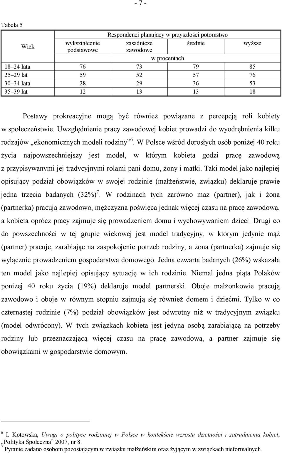 Uwzględnienie pracy zawodowej kobiet prowadzi do wyodrębnienia kilku rodzajów ekonomicznych modeli rodziny 6.