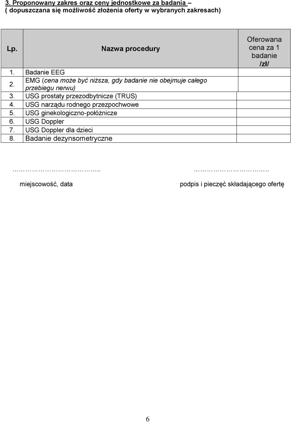 USG prostaty przezodbytnicze (TRUS) 4. USG narządu rodnego przezpochwowe 5. USG ginekologiczno-połóżnicze 6. USG Doppler 7.