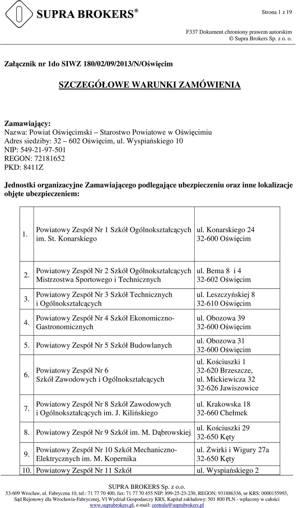 Powiatowy Zespół Nr 1 Szkół Ogólnokształcących im. St. Konarskiego ul. Konarskiego 24 32