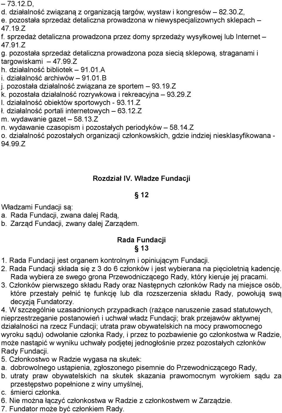 działalność bibliotek 91.01.A i. działalność archiwów 91.01.B j. pozostała działalność związana ze sportem 93.19.Z k. pozostała działalność rozrywkowa i rekreacyjna 93.29.Z l.