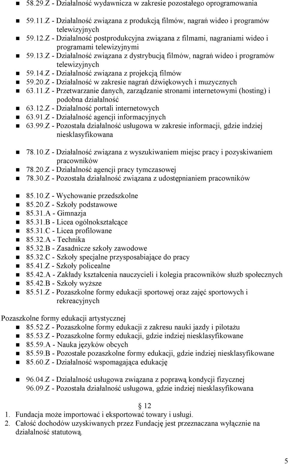 Z - Działalność związana z projekcją filmów 59.20.Z - Działalność w zakresie nagrań dźwiękowych i muzycznych 63.11.