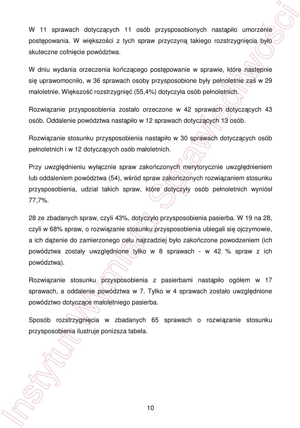 Wi kszo rozstrzygni (55,4%) dotyczy a osób pe noletnich. Rozwi zanie przysposobienia zosta o orzeczone w 42 sprawach dotycz cych 43 osób.