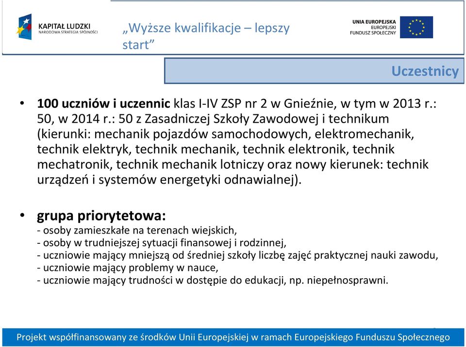 mechatronik, technik mechanik lotniczy oraz nowy kierunek: technik urządzeń i systemów energetyki odnawialnej).