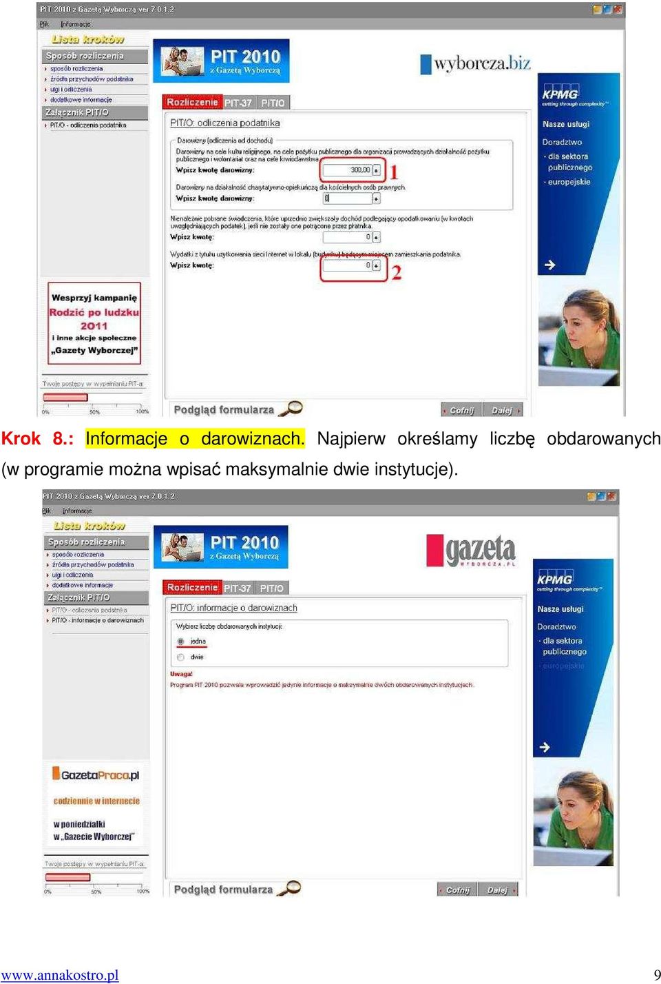 obdarowanych (w programie można