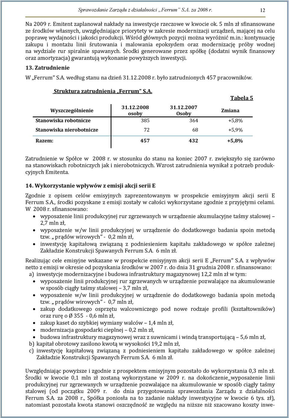 in.: kontynuację zakupu i montażu linii śrutowania i malowania epoksydem oraz modernizację próby wodnej na wydziale rur spiralnie spawanych.