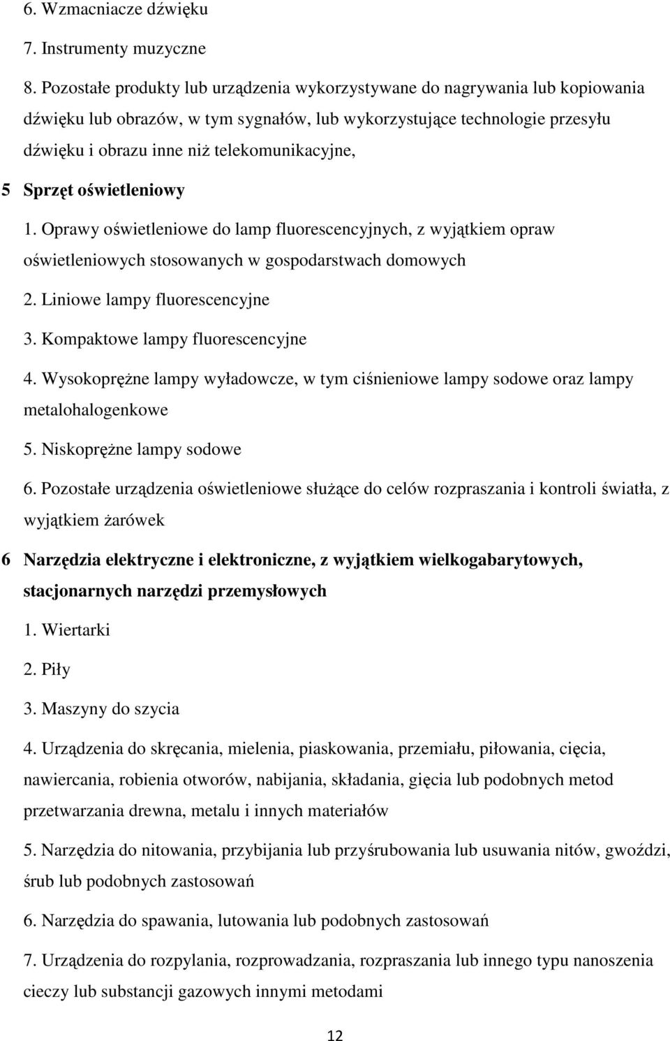 5 Sprzęt oświetleniowy 1. Oprawy oświetleniowe do lamp fluorescencyjnych, z wyjątkiem opraw oświetleniowych stosowanych w gospodarstwach domowych 2. Liniowe lampy fluorescencyjne 3.