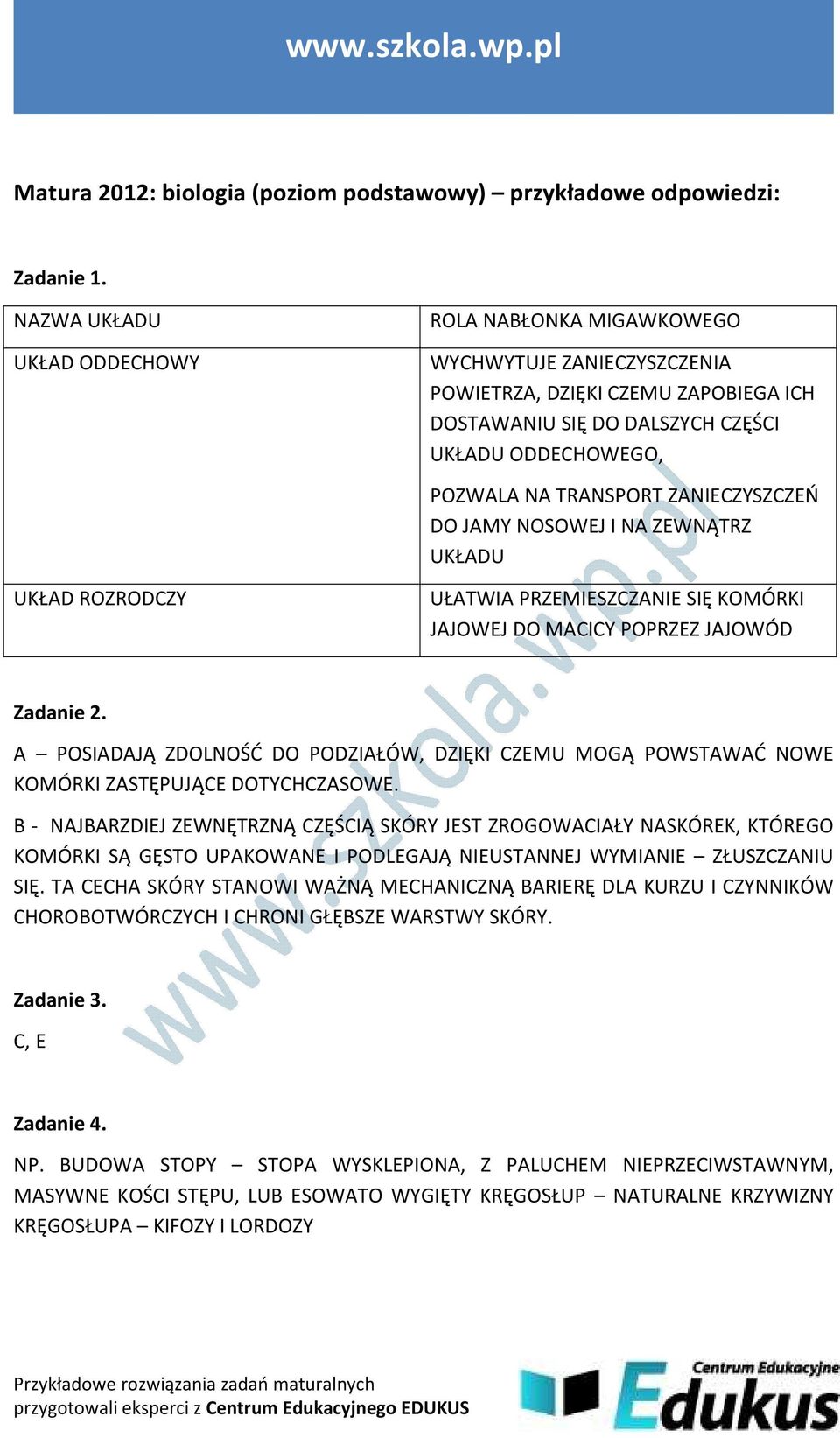 NA TRANSPORT ZANIECZYSZCZEŃ DO JAMY NOSOWEJ I NA ZEWNĄTRZ UKŁADU UŁATWIA PRZEMIESZCZANIE SIĘ KOMÓRKI JAJOWEJ DO MACICY POPRZEZ JAJOWÓD Zadanie 2.