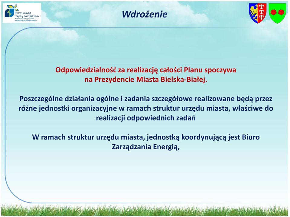 Poszczególne działania ogólne i zadania szczegółowe realizowane będą przez różne jednostki