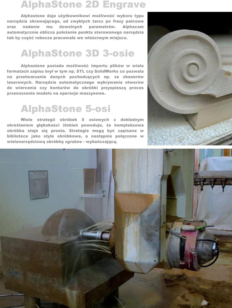 AlphaStone 3D 3-osie Alphastone posiada moŝliwość importu plików w wielu formatach zapisu brył w tym np. STL czy SolidWorks co pozwala na przetwarzanie danych pochodzących np. ze skanerów laserowych.