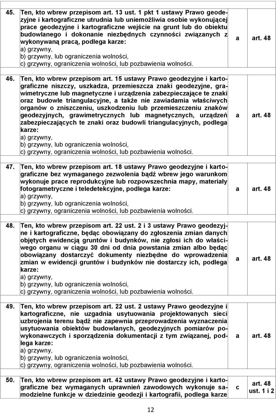 czynności związanych z wykonywaną pracą, podlega karze: a) grzywny, b) grzywny, lub ograniczenia wolności, c) grzywny, ograniczenia wolności, lub pozbawienia wolności. 46.