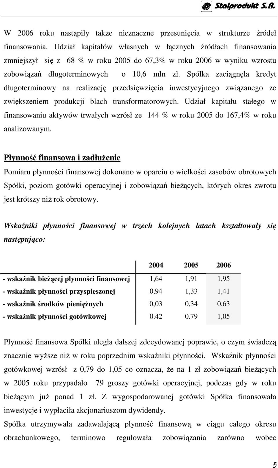 Spółka zaciągnęła kredyt długterminwy na realizację przedsięwzięcia inwestycyjneg związaneg ze zwiększeniem prdukcji blach transfrmatrwych.