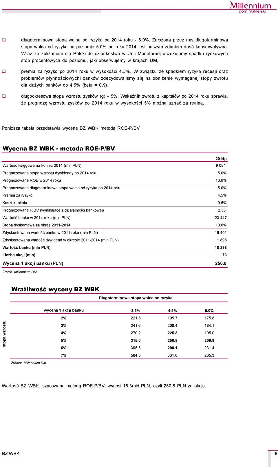 W związku ze spadkiem ryzyka recesji oraz problemçw płynnościowychi bankçw zdecydowaliśmy się na obniżenie wymaganej stopy zwrotu dla dużych bankçw do 4.5% (beta = 0.