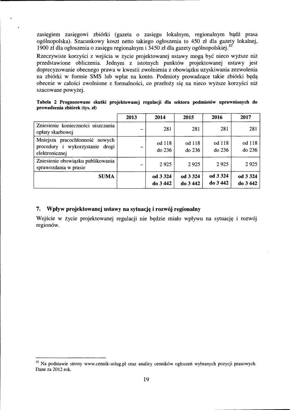 10 Rzeczywiste korzysci z wejscia w zycie projektowanej ustawy mogll bye nieco wyzsze niz przedstawione obliczenia.