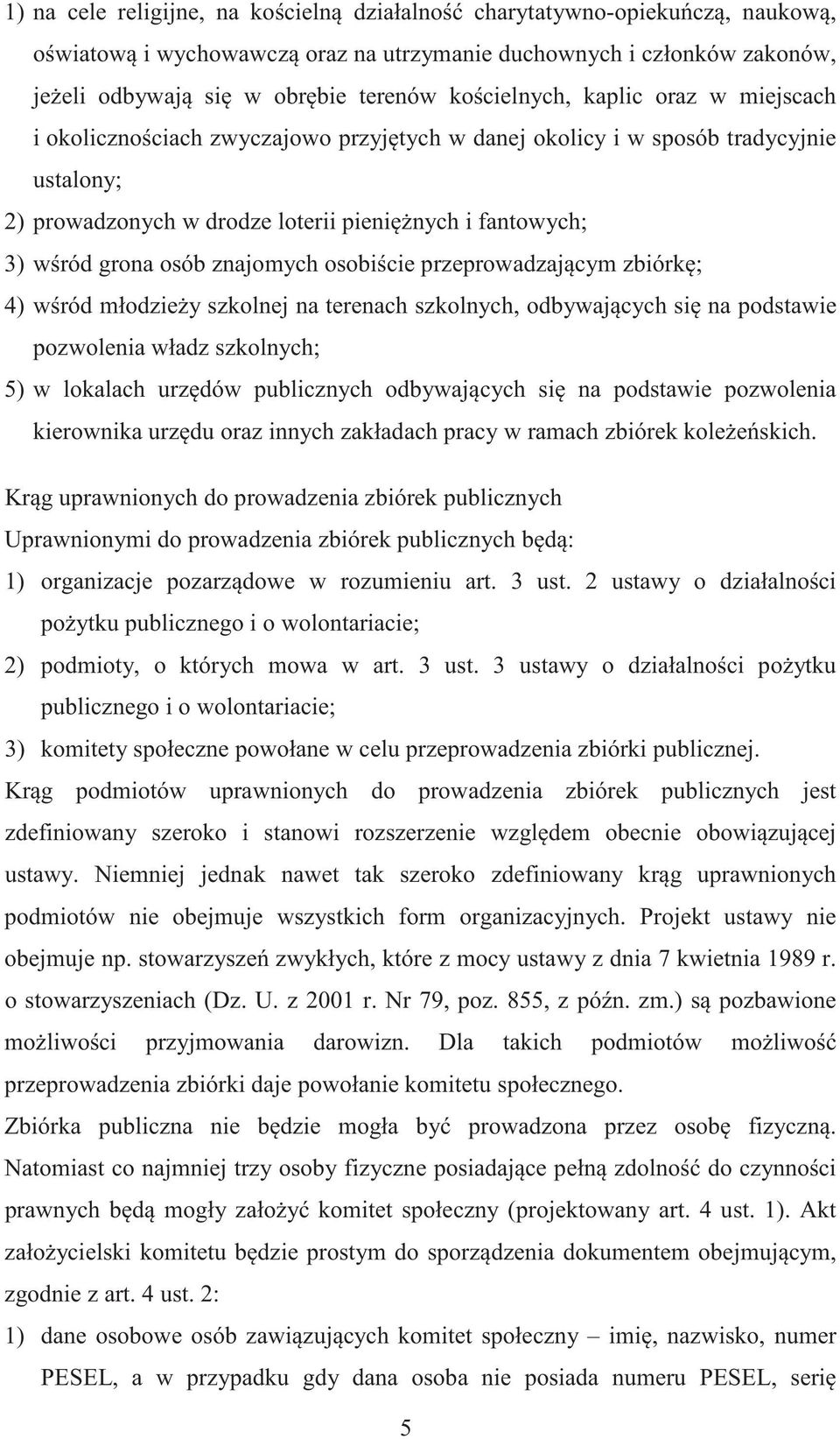 osobi cie przeprowadzaj cym zbiórk ; 4) w ród młodzie y szkolnej na terenach szkolnych, odbywaj cych si na podstawie pozwolenia władz szkolnych; 5) w lokalach urz dów publicznych odbywaj cych si na