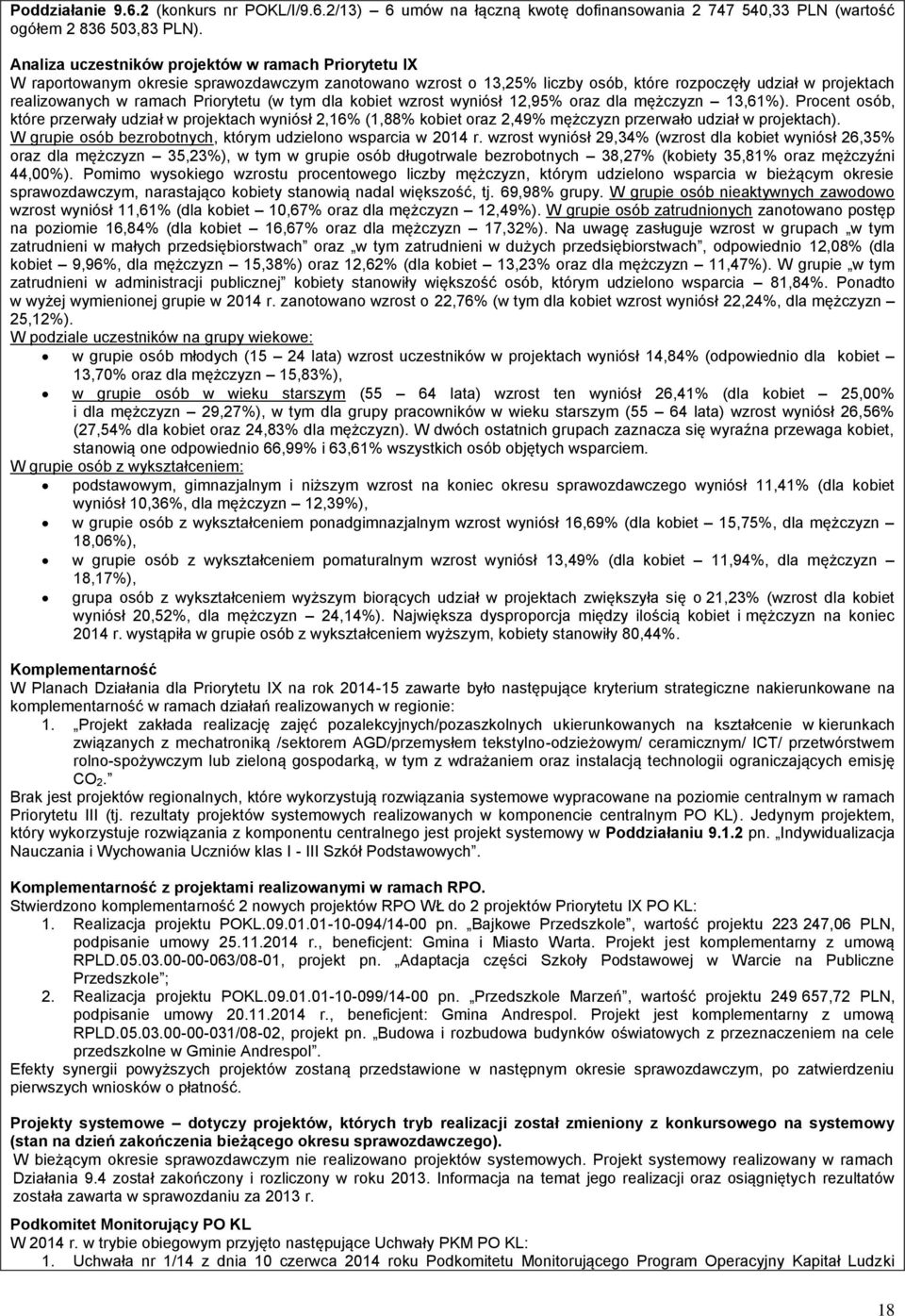 Priorytetu (w tym dla kobiet wzrost wyniósł 12,95% oraz dla mężczyzn 13,61%).