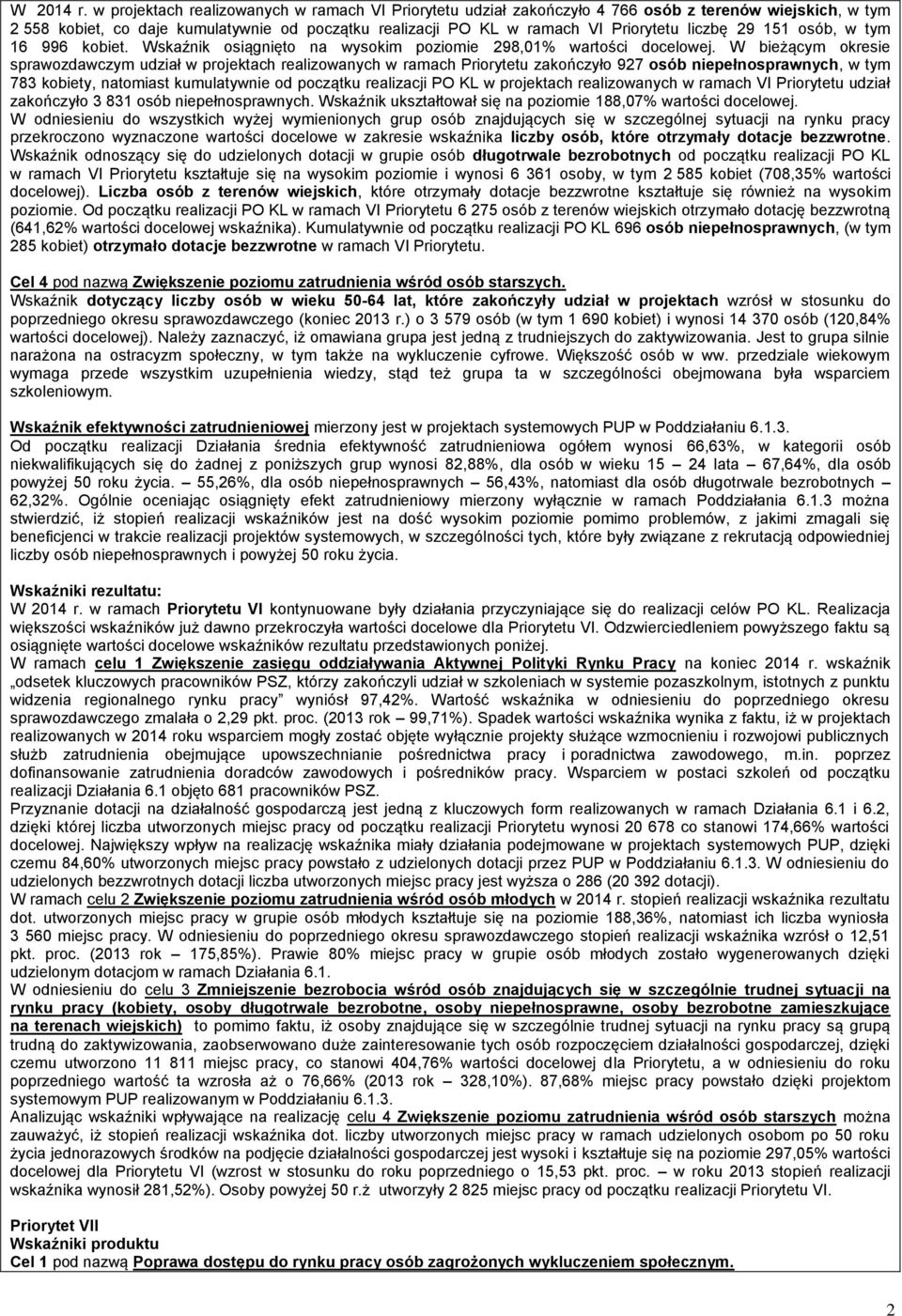 29 151 osób, w tym 16 996 kobiet. Wskaźnik osiągnięto na wysokim poziomie 298,01% wartości docelowej.