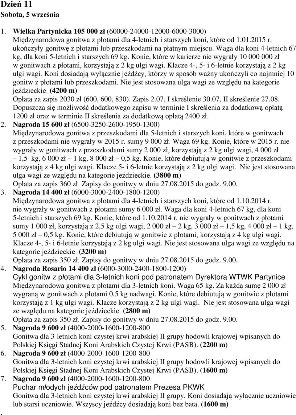 Konie, które w karierze nie wygrały 10 000 000 zł w gonitwach z płotami, korzystają z 2 kg ulgi wagi. Klacze 4-, 5- i 6-letnie korzystają z 2 kg ulgi wagi.